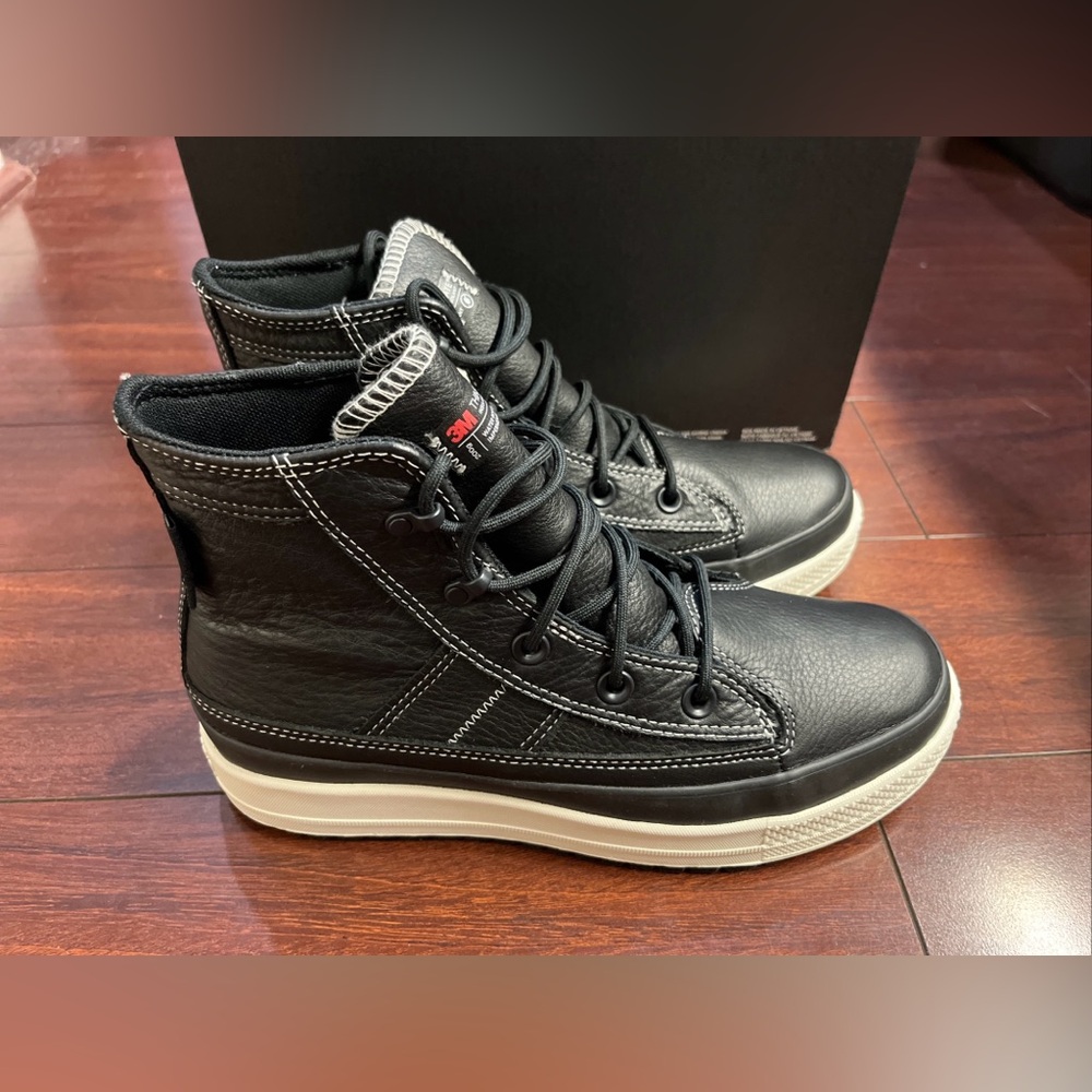 Womens 7.5 Converse Equip Hi Top Boot Leather Waterproof Shoe Black A08555C New - Picture 8 of 16